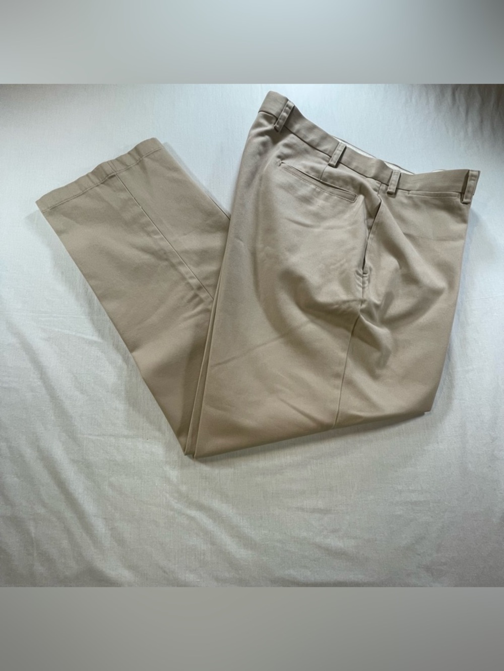 Orvis Pants Mens 38x34 Straight Flat Front Chino Khakis Off White Twill Cotton